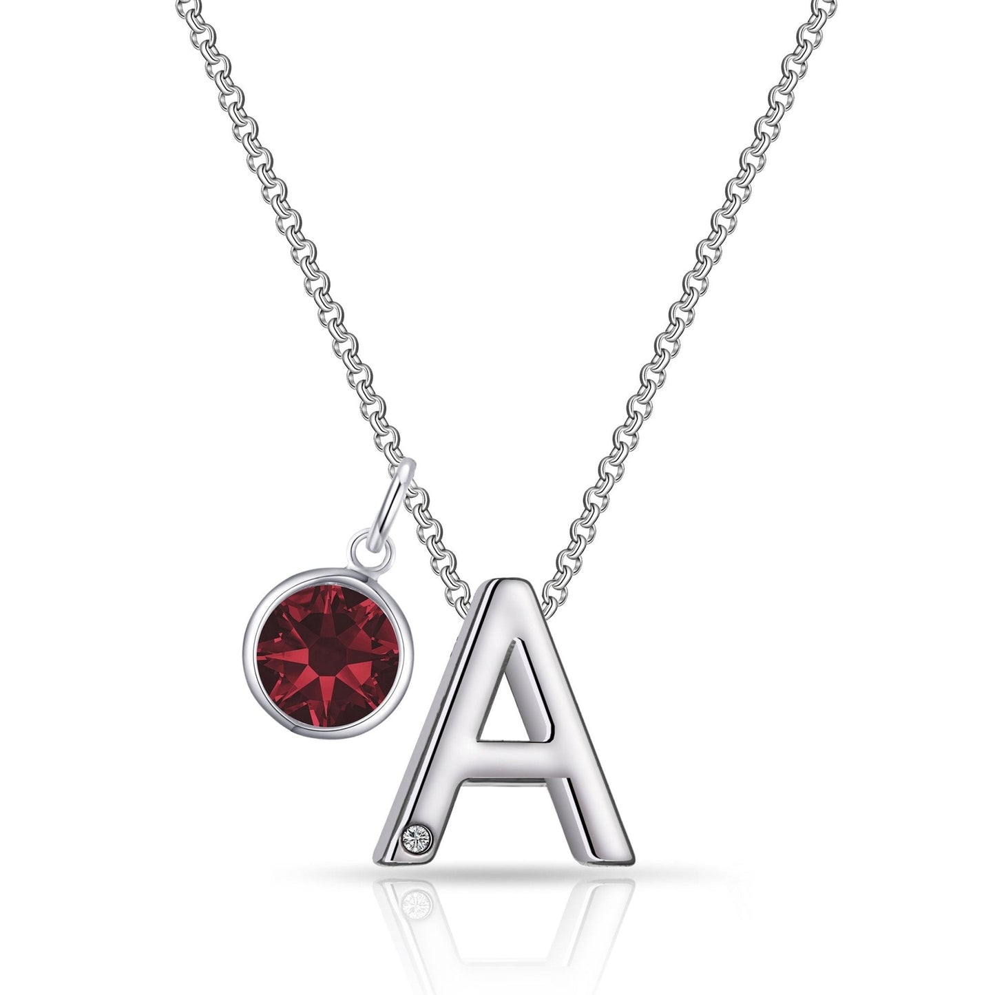 Initial A Necklace with Birthstone Charm Created with Zircondia® Crystals