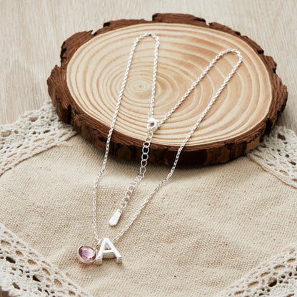Initial A Necklace with Birthstone Charm Created with Zircondia® Crystals