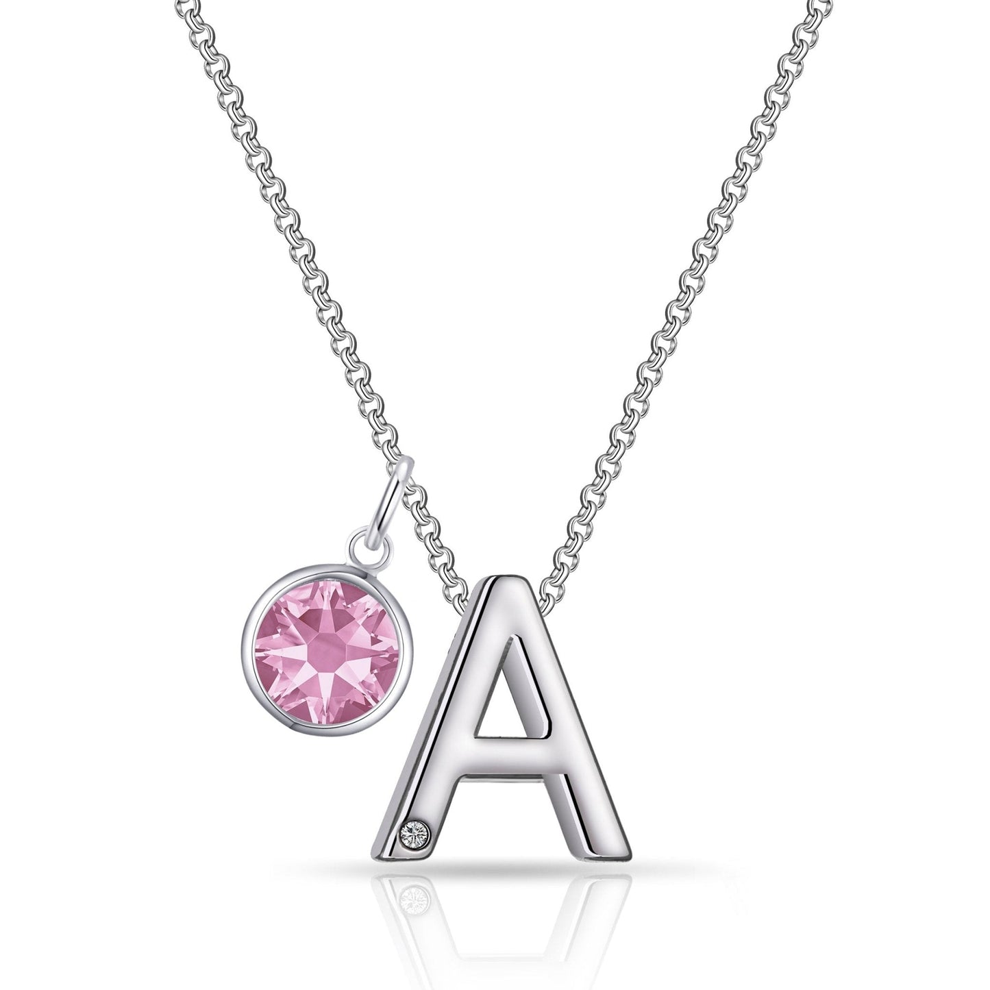 Initial A Necklace with Birthstone Charm Created with Zircondia® Crystals
