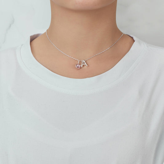 Initial A Necklace with Birthstone Charm Created with Zircondia® Crystals