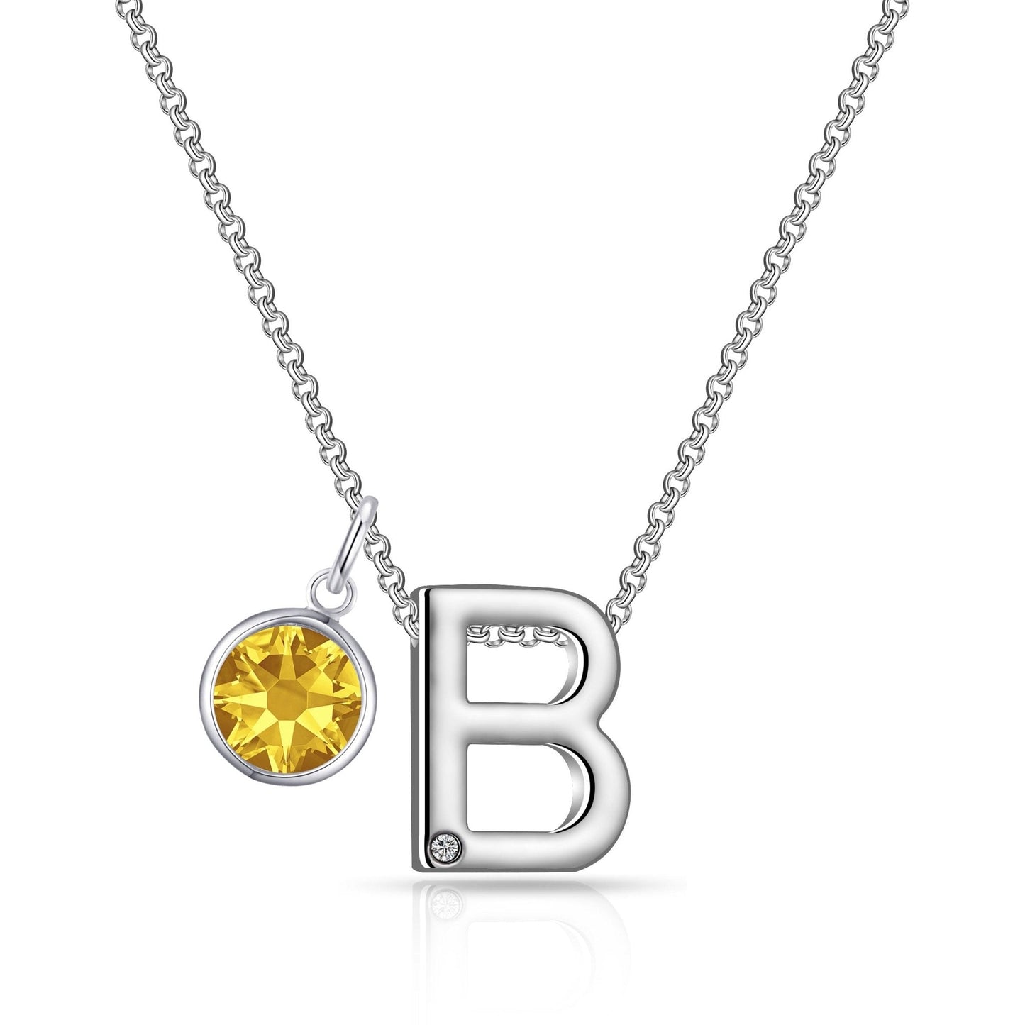 Initial B Necklace with Birthstone Charm Created with Zircondia® Crystals