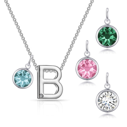 Initial B Necklace with Birthstone Charm Created with Zircondia® Crystals