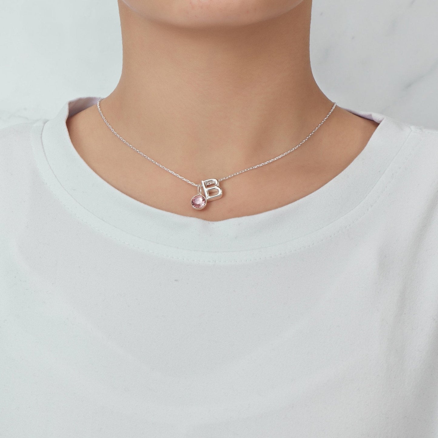 Initial B Necklace with Birthstone Charm Created with Zircondia® Crystals