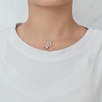 Initial B Necklace with Birthstone Charm Created with Zircondia® Crystals