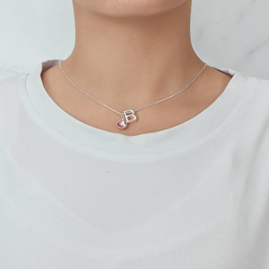 Initial B Necklace with Birthstone Charm Created with Zircondia® Crystals