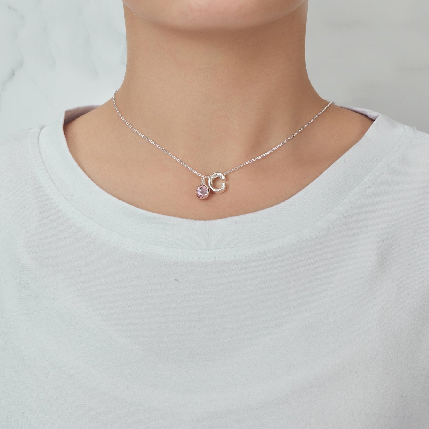 Initial C Necklace with Birthstone Charm Created with Zircondia® Crystals