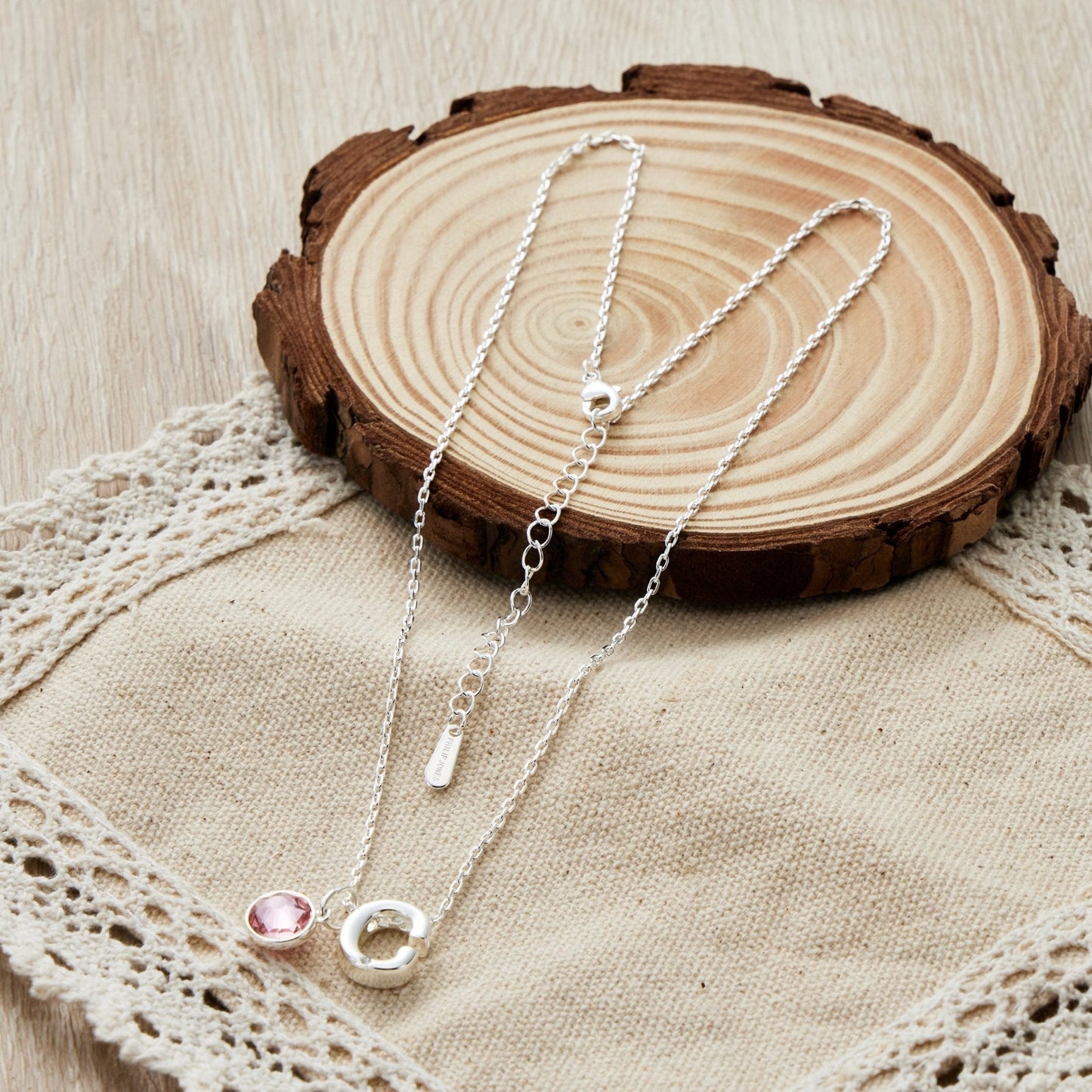 Initial C Necklace with Birthstone Charm Created with Zircondia® Crystals