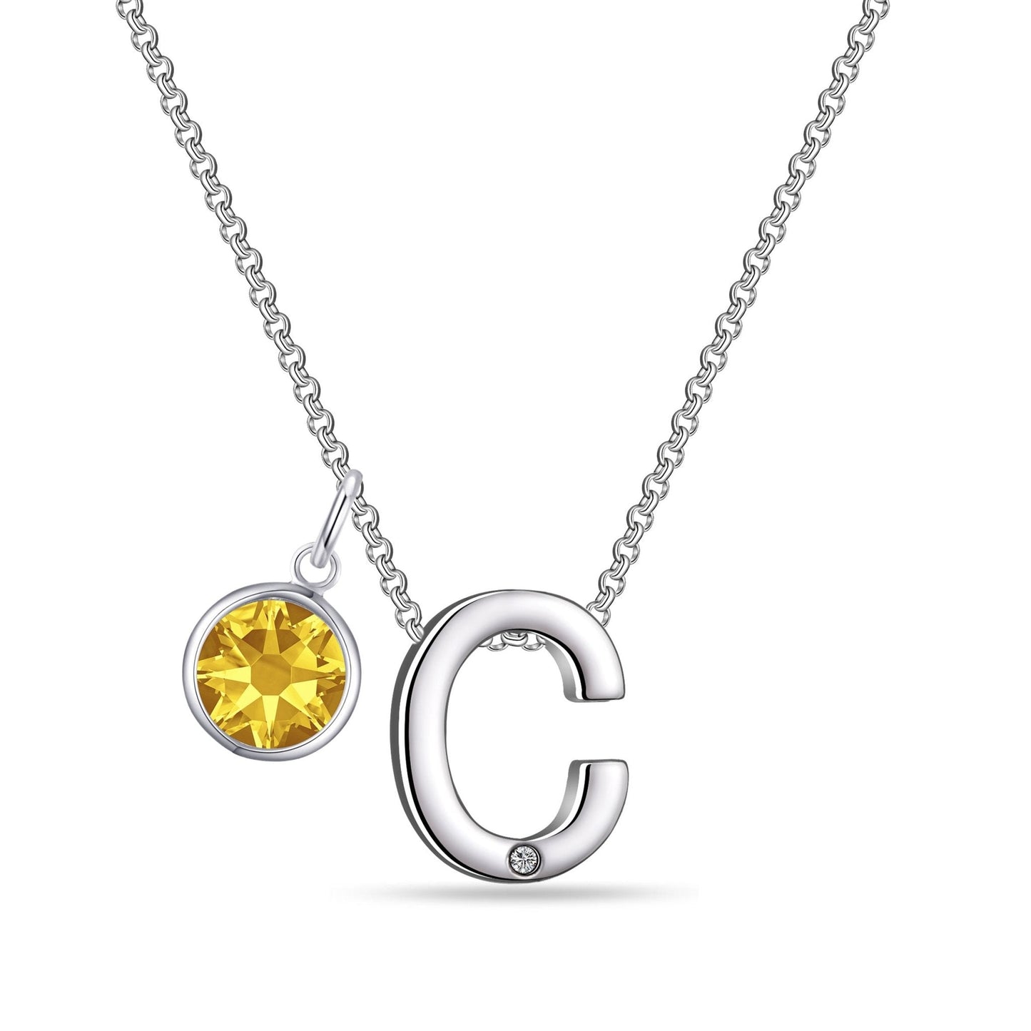 Initial C Necklace with Birthstone Charm Created with Zircondia® Crystals