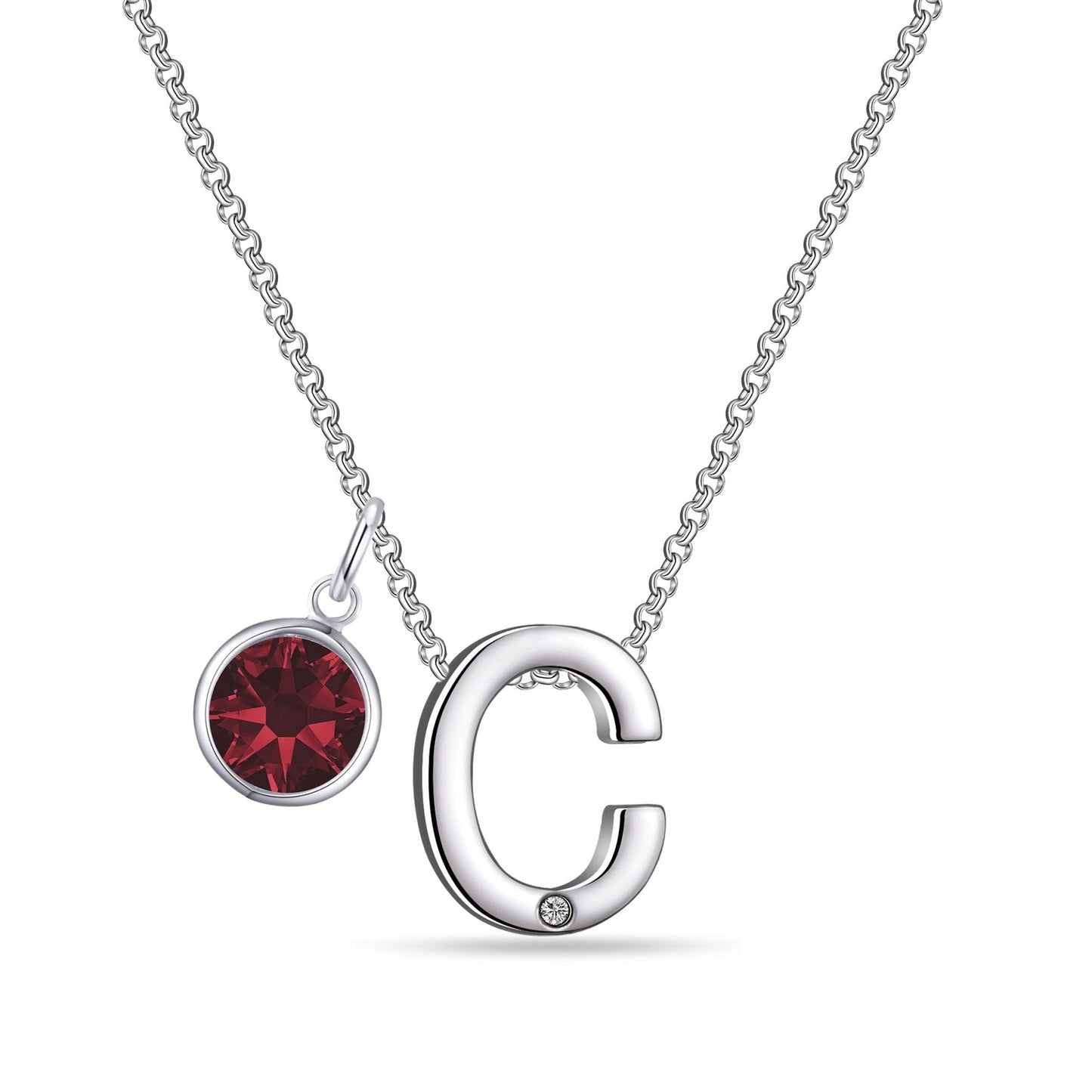 Initial C Necklace with Birthstone Charm Created with Zircondia® Crystals