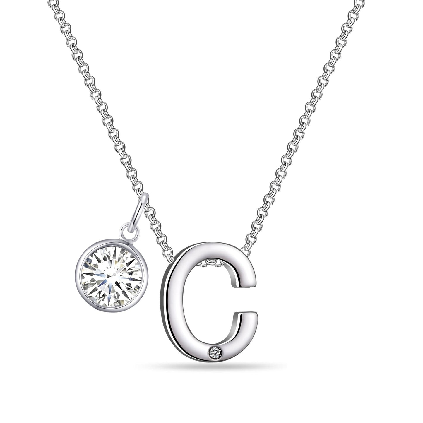Initial C Necklace with Birthstone Charm Created with Zircondia® Crystals