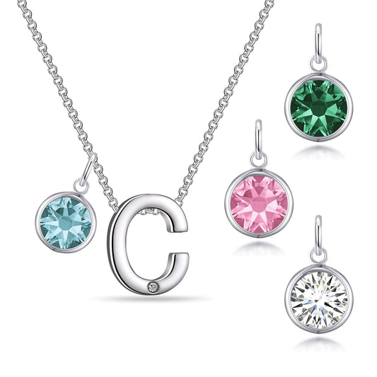 Initial C Necklace with Birthstone Charm Created with Zircondia® Crystals