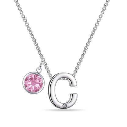 Initial C Necklace with Birthstone Charm Created with Zircondia® Crystals