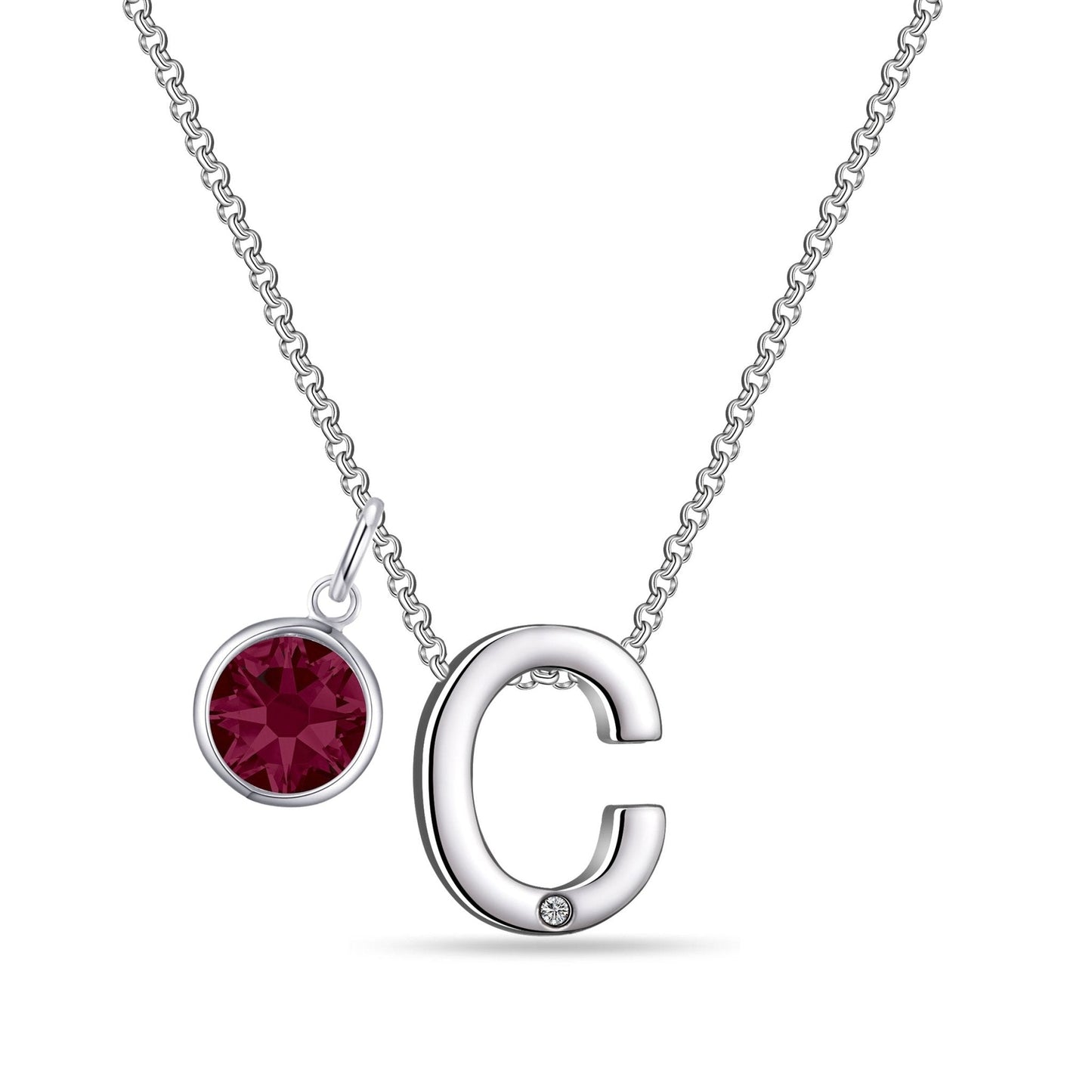 Initial C Necklace with Birthstone Charm Created with Zircondia® Crystals