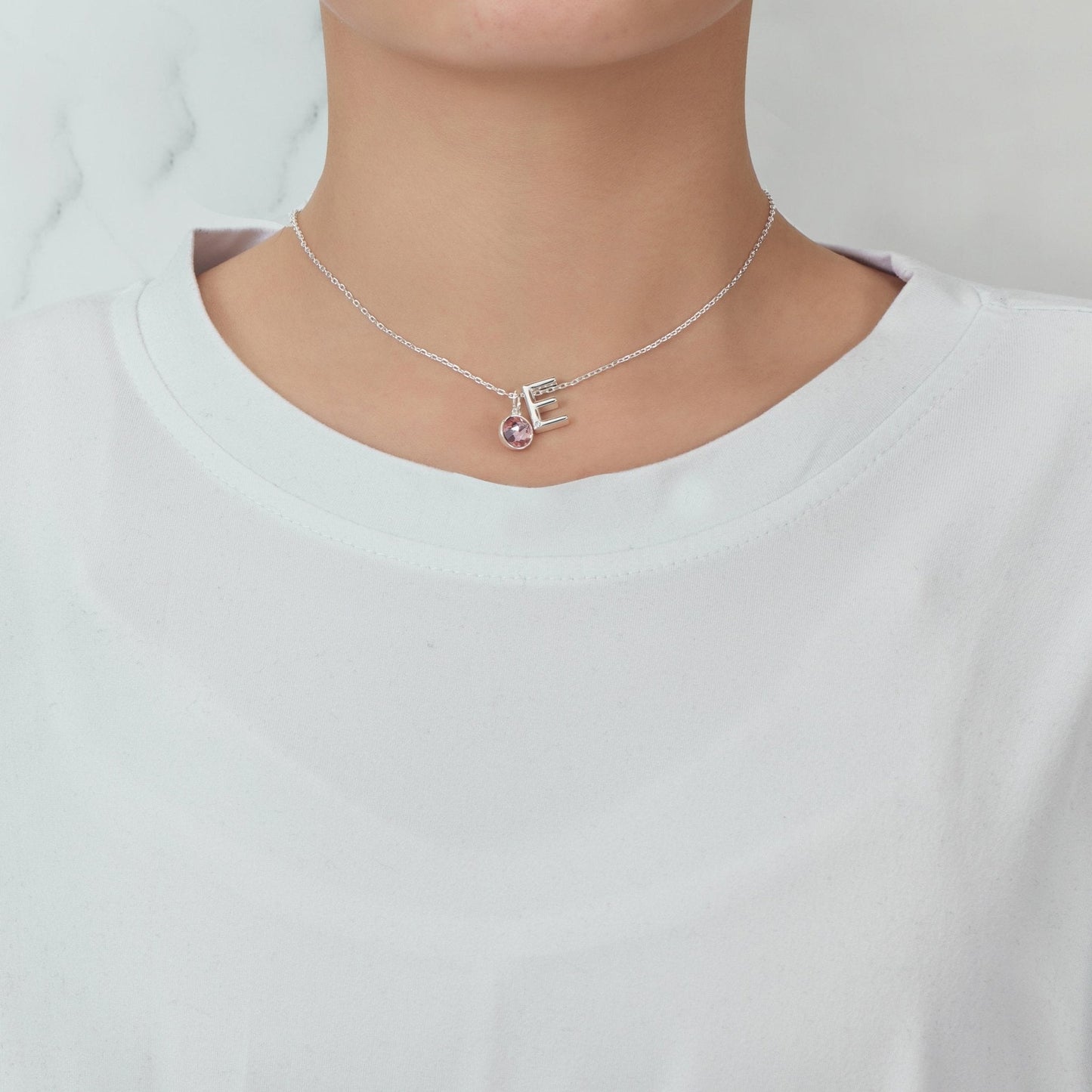 Initial E Necklace with Birthstone Charm Created with Zircondia® Crystals