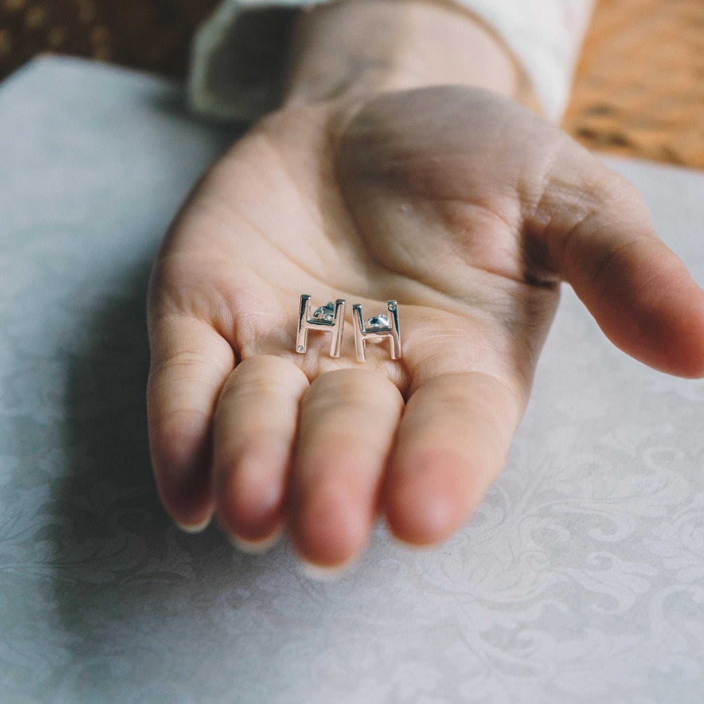 Initial Earrings Letter H Created with Zircondia® Crystals