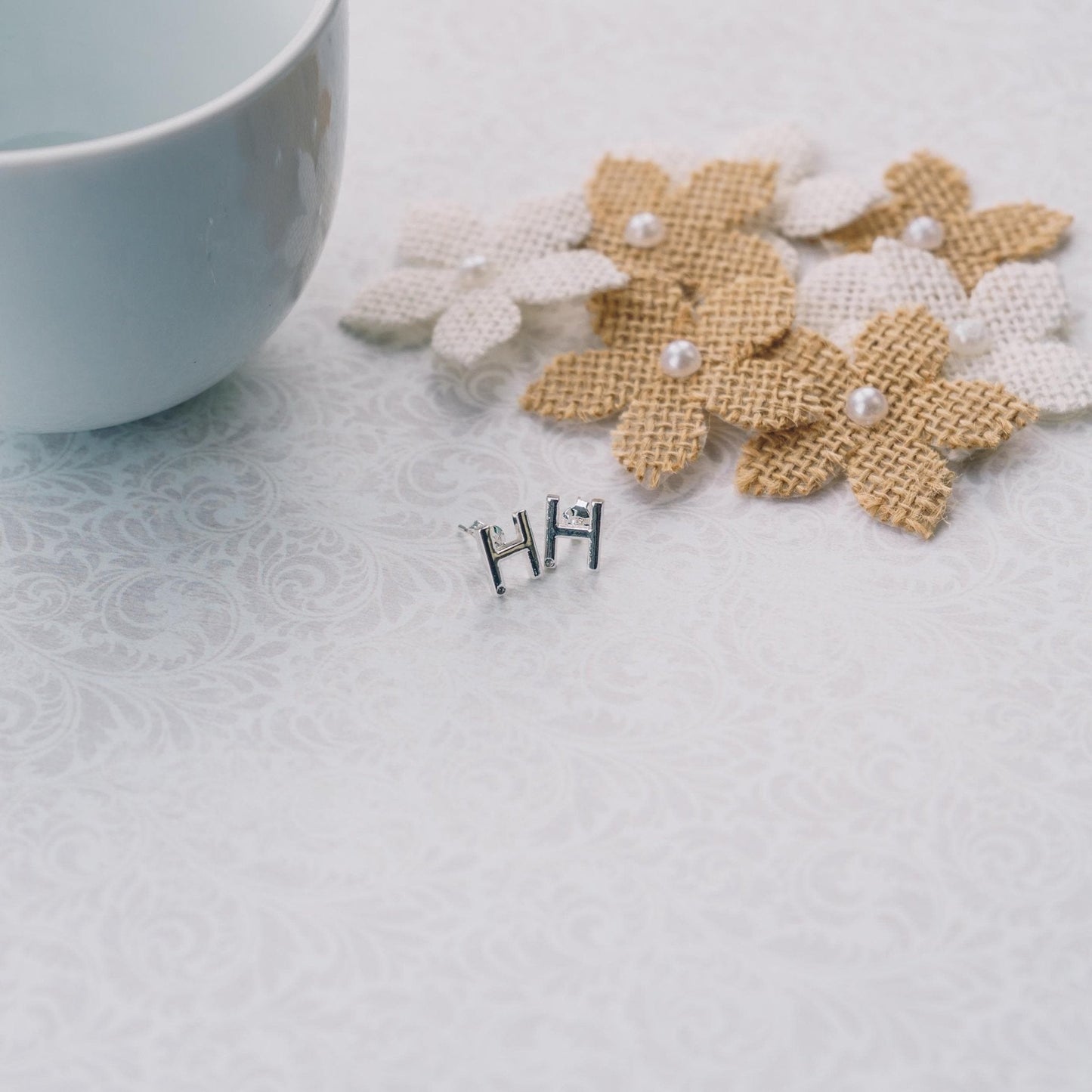 Initial Earrings Letter H Created with Zircondia® Crystals