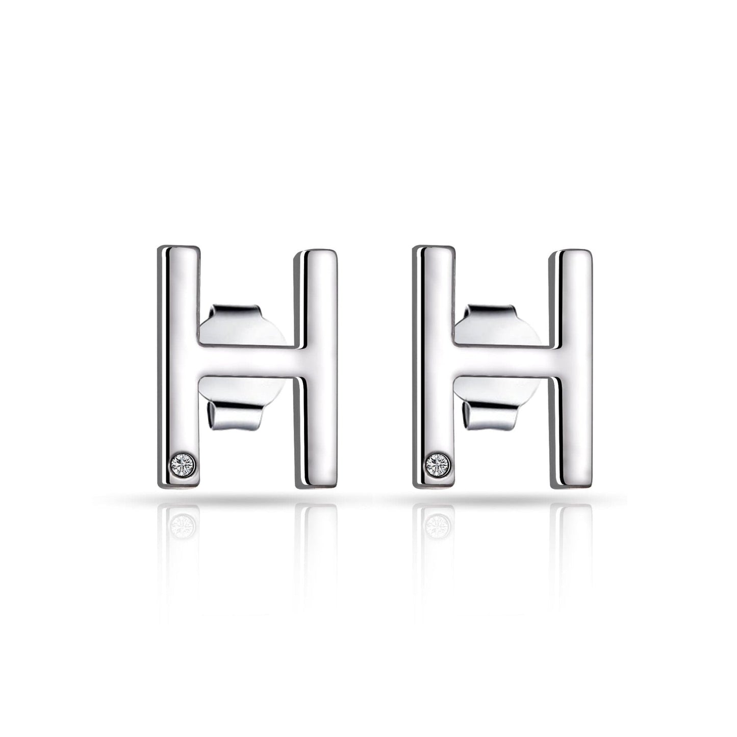 Initial Earrings Letter H Created with Zircondia® Crystals