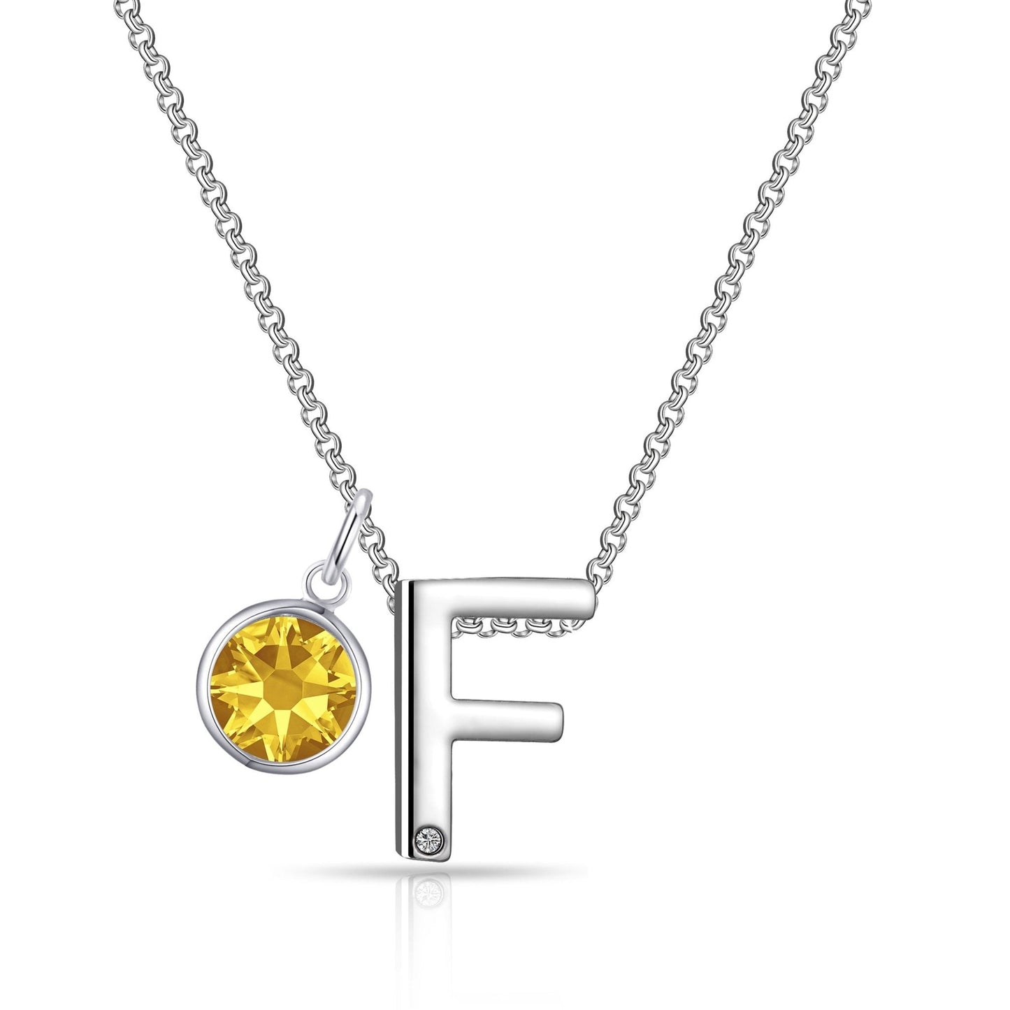 Initial F Necklace with Birthstone Charm Created with Zircondia® Crystals