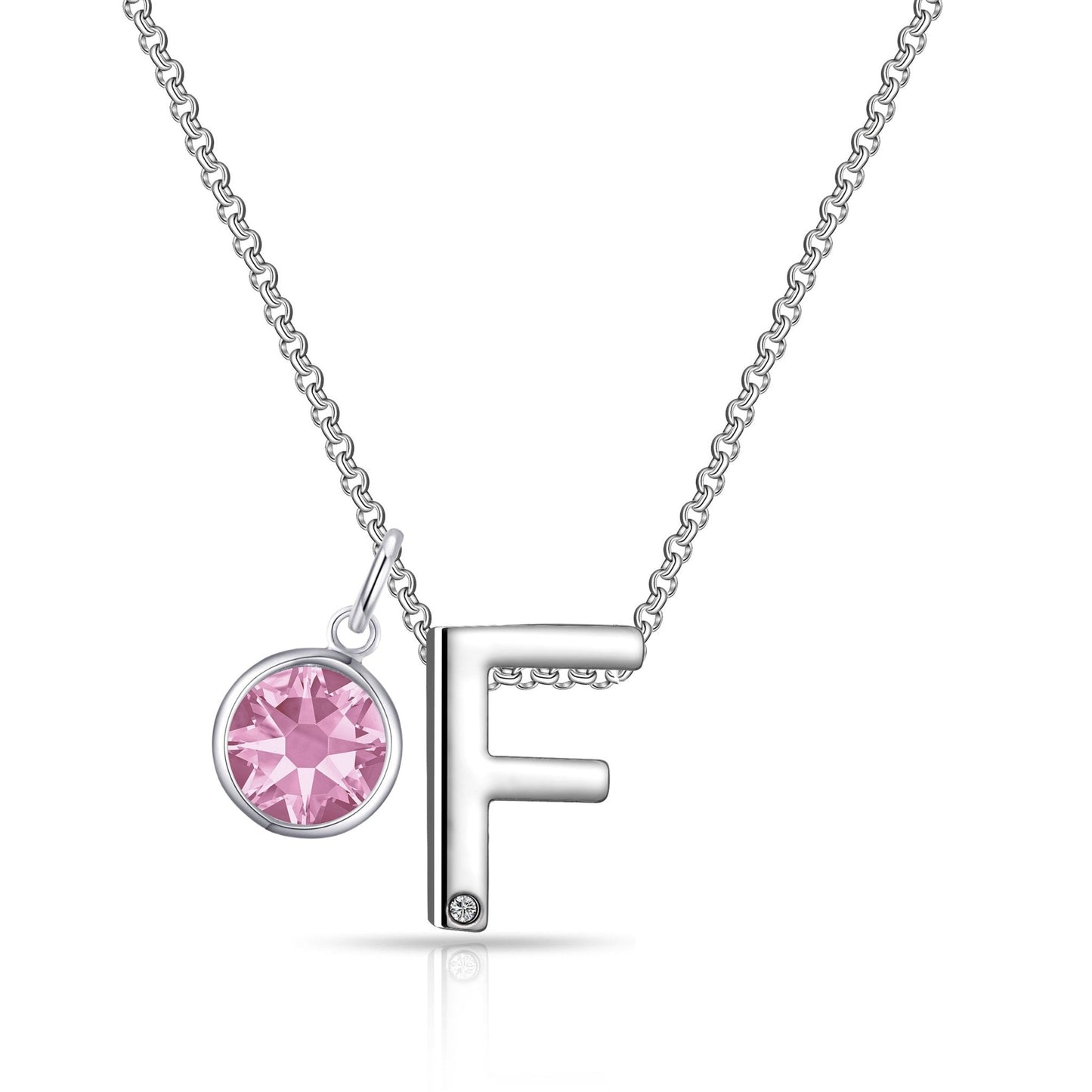 Initial F Necklace with Birthstone Charm Created with Zircondia® Crystals