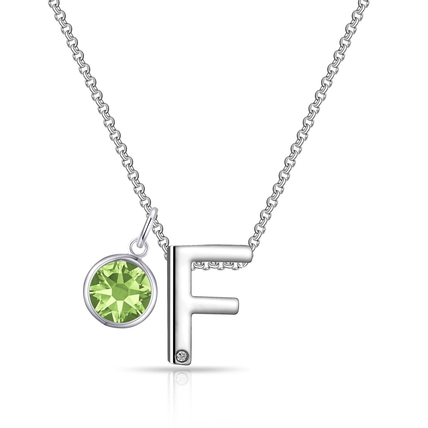 Initial F Necklace with Birthstone Charm Created with Zircondia® Crystals