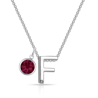 Initial F Necklace with Birthstone Charm Created with Zircondia® Crystals