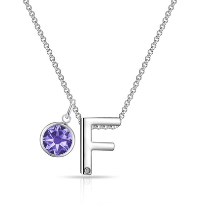 Initial F Necklace with Birthstone Charm Created with Zircondia® Crystals