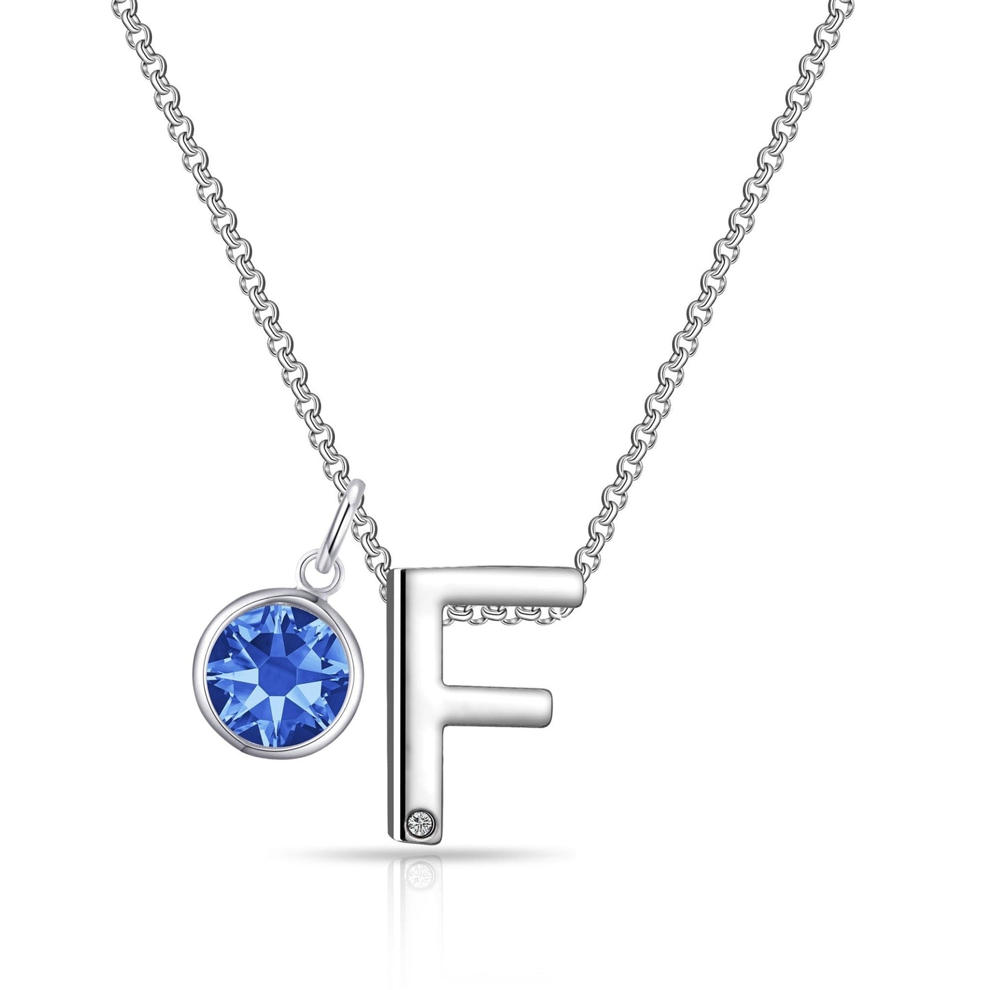 Initial F Necklace with Birthstone Charm Created with Zircondia® Crystals