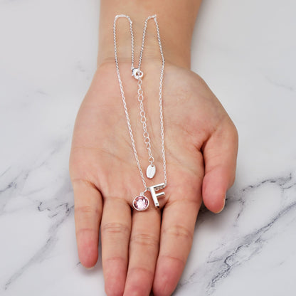 Initial F Necklace with Birthstone Charm Created with Zircondia® Crystals