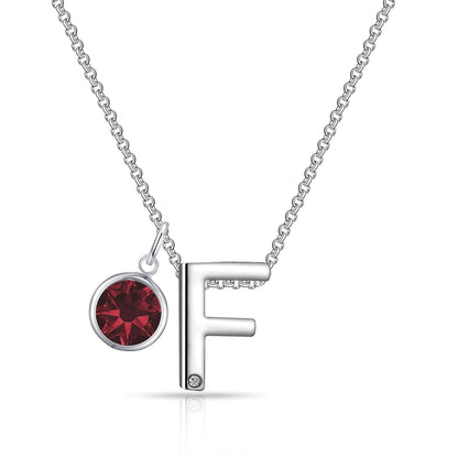 Initial F Necklace with Birthstone Charm Created with Zircondia® Crystals