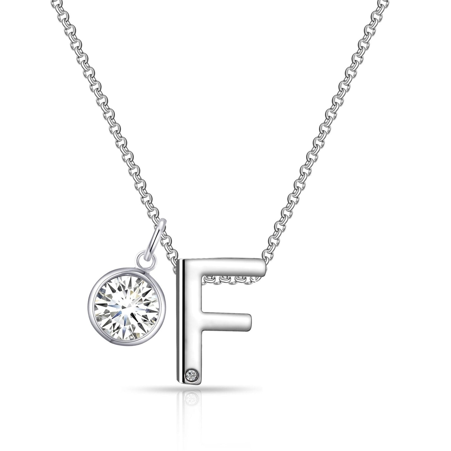 Initial F Necklace with Birthstone Charm Created with Zircondia® Crystals