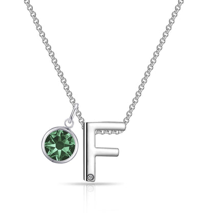 Initial F Necklace with Birthstone Charm Created with Zircondia® Crystals