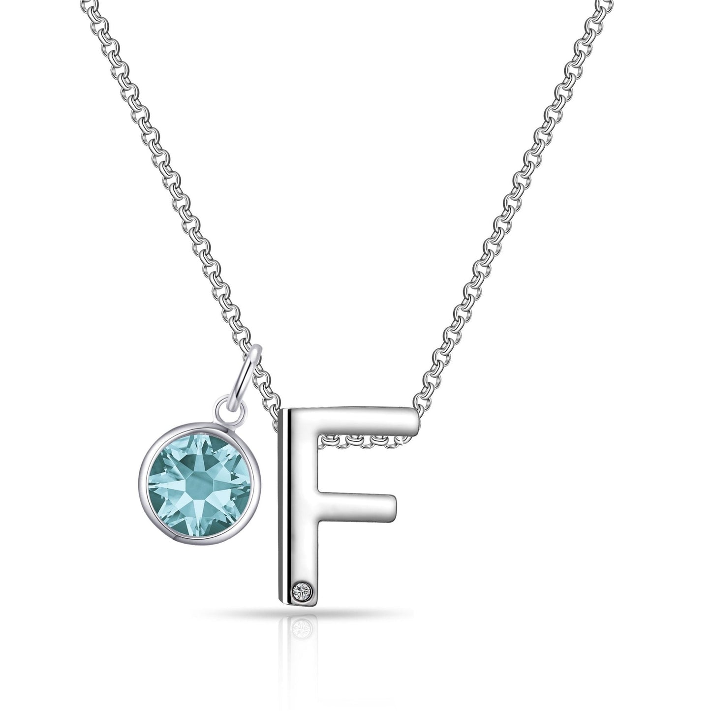 Initial F Necklace with Birthstone Charm Created with Zircondia® Crystals