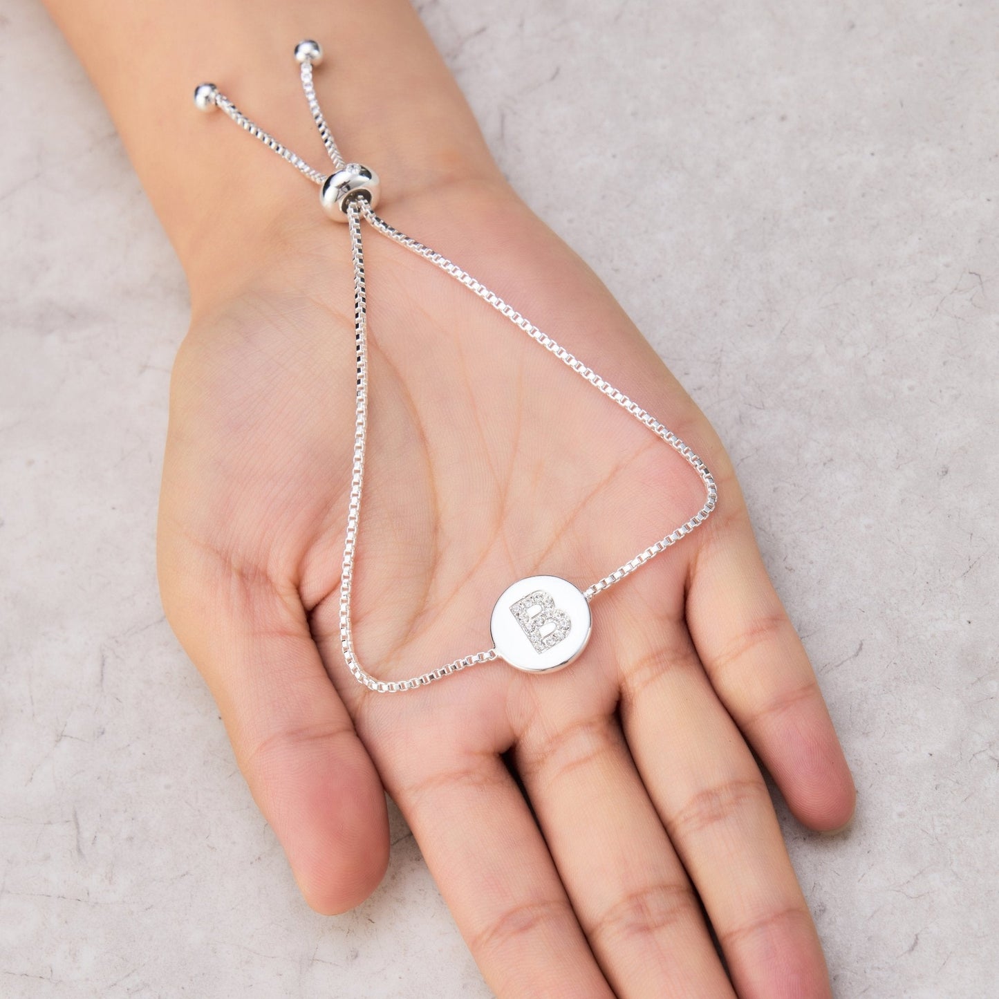 Initial Friendship Bracelet Letter B Created with Zircondia® Crystals