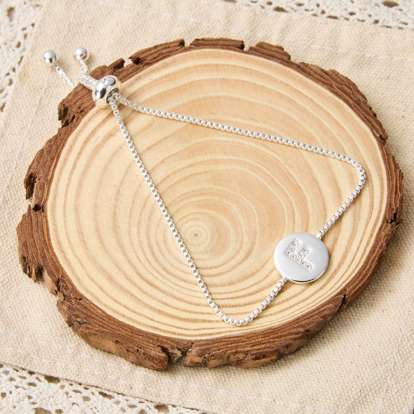 Initial Friendship Bracelet Letter F Created with Zircondia® Crystals