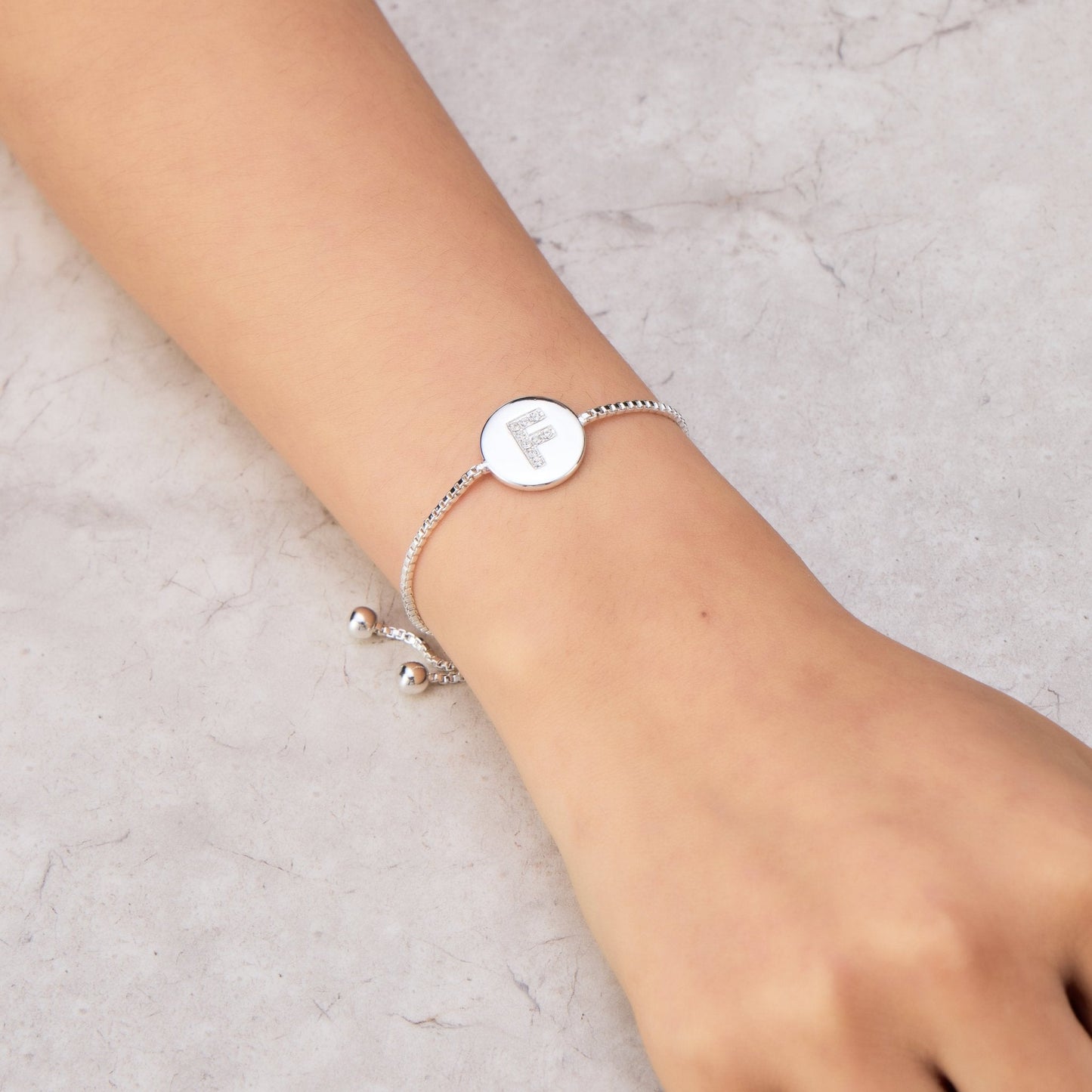 Initial Friendship Bracelet Letter F Created with Zircondia® Crystals