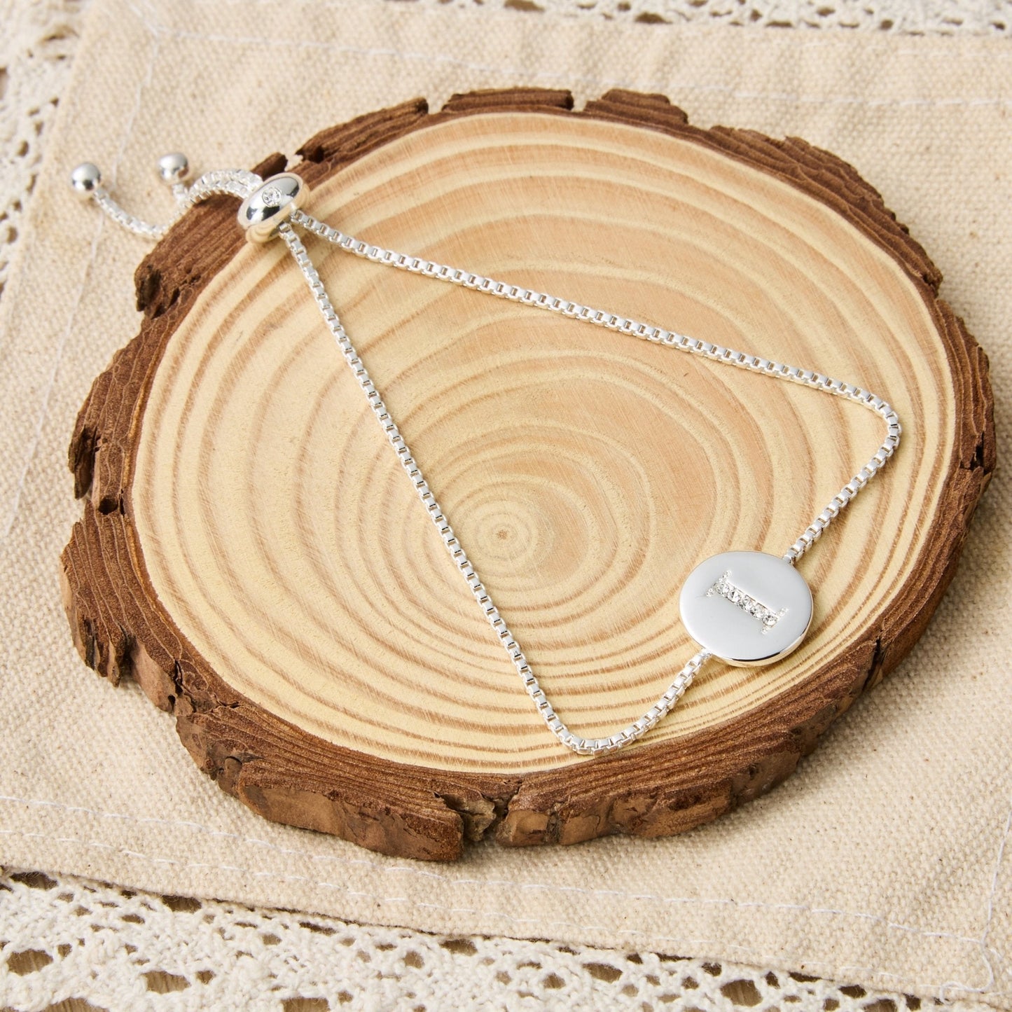 Initial Friendship Bracelet Letter I Created with Zircondia® Crystals