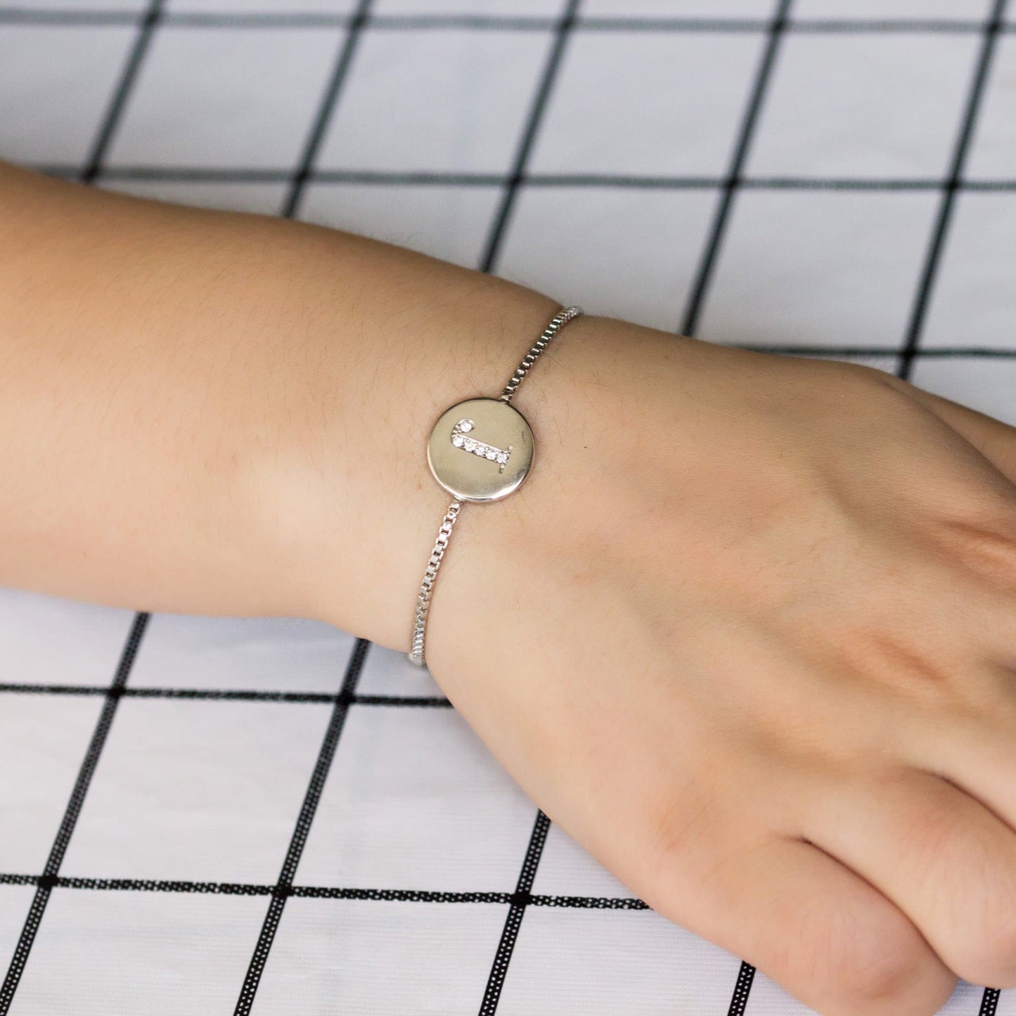 Initial Friendship Bracelet Letter J Created with Zircondia® Crystals