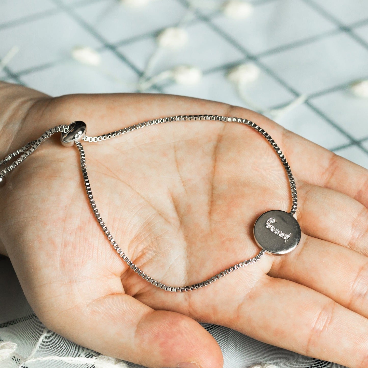 Initial Friendship Bracelet Letter J Created with Zircondia® Crystals