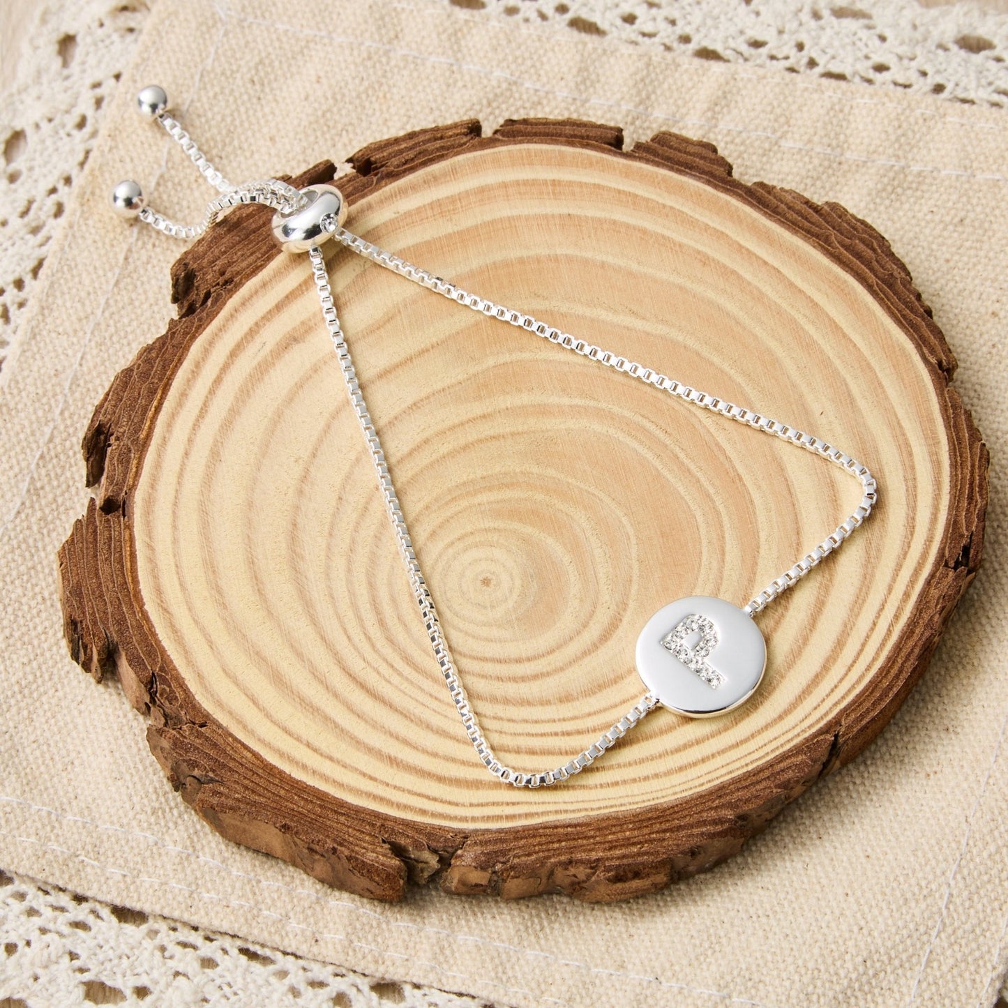 Initial Friendship Bracelet Letter P Created with Zircondia® Crystals