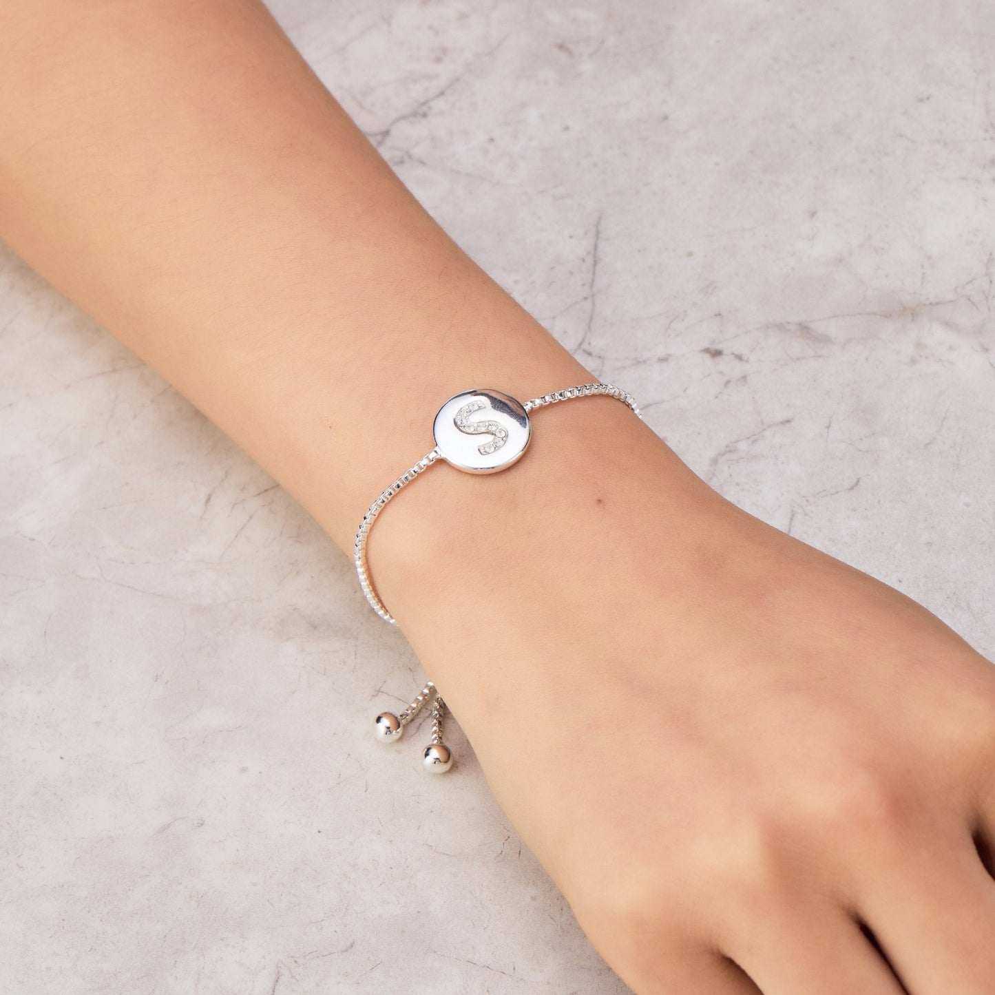 Initial Friendship Bracelet Letter S Created with Zircondia® Crystals