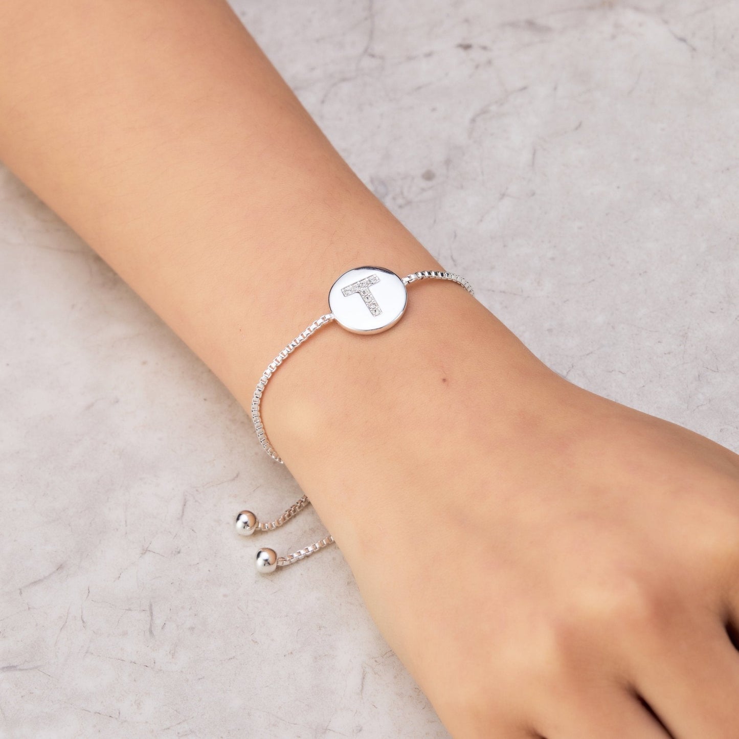 Initial Friendship Bracelet Letter T Created with Zircondia® Crystals