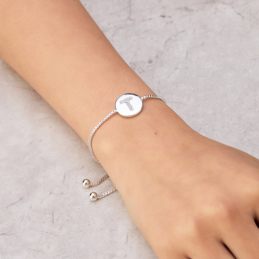 Initial Friendship Bracelet Letter T Created with Zircondia® Crystals