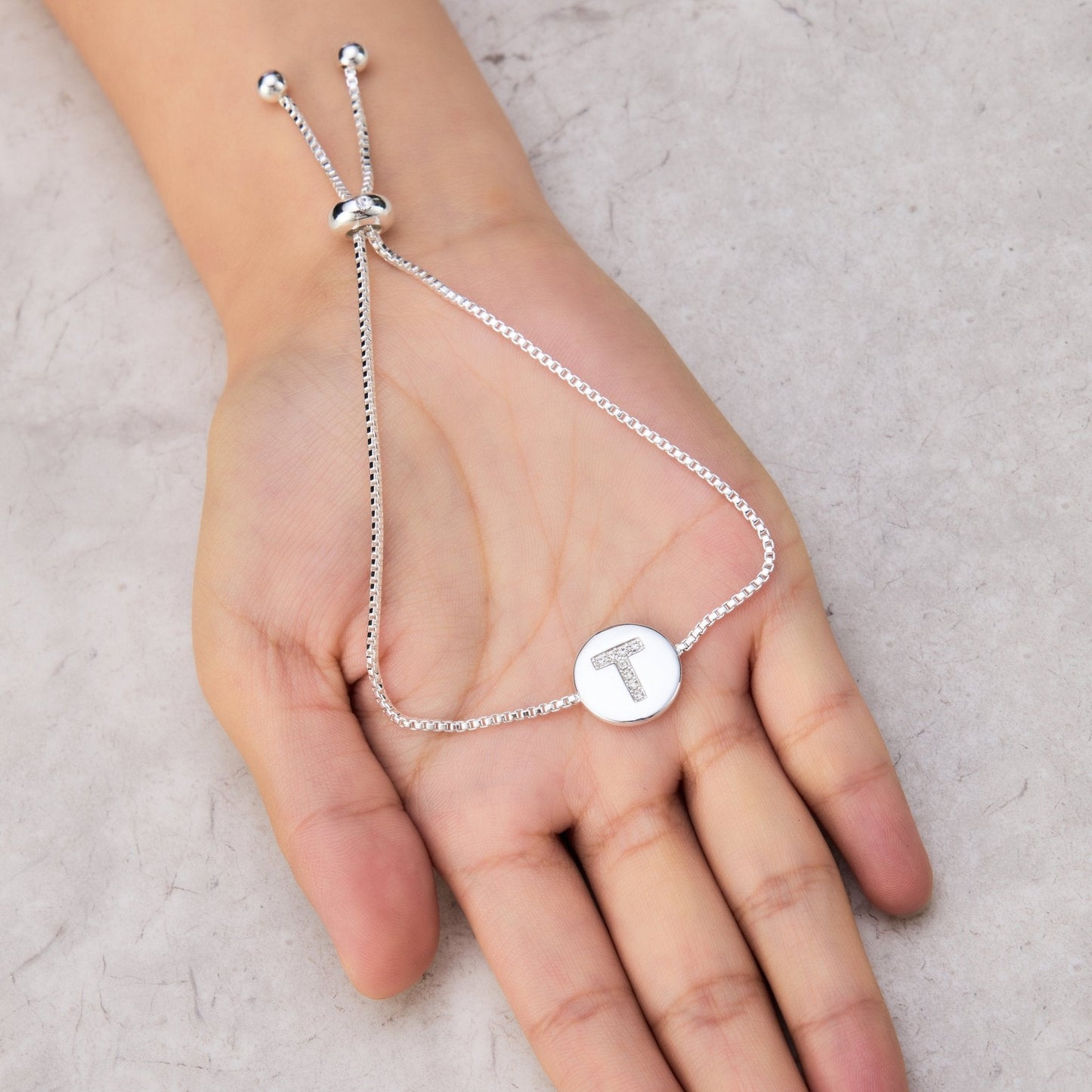 Initial Friendship Bracelet Letter T Created with Zircondia® Crystals