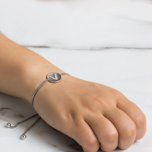 Initial Friendship Bracelet Letter V Created with Zircondia® Crystals