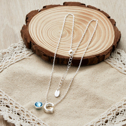 Initial G Necklace with Birthstone Charm Created with Zircondia® Crystals