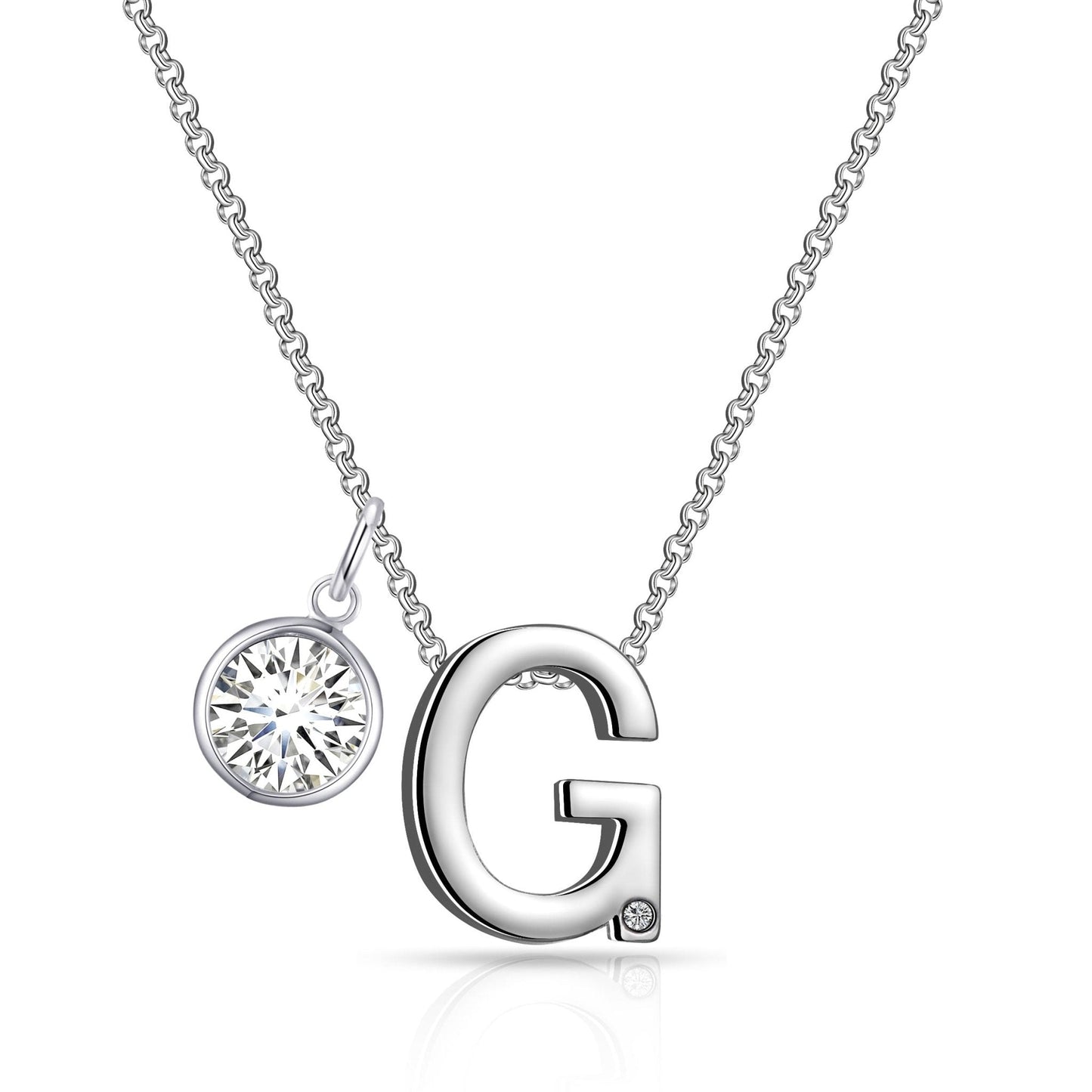 Initial G Necklace with Birthstone Charm Created with Zircondia® Crystals