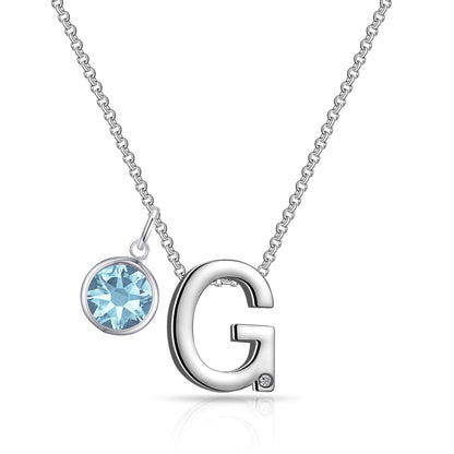 Initial G Necklace with Birthstone Charm Created with Zircondia® Crystals