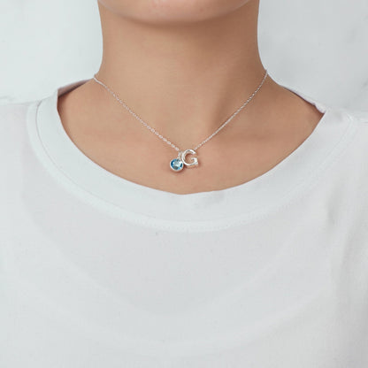 Initial G Necklace with Birthstone Charm Created with Zircondia® Crystals