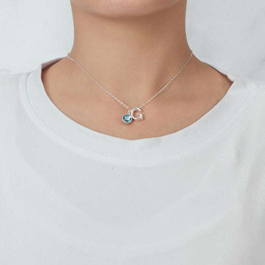 Initial G Necklace with Birthstone Charm Created with Zircondia® Crystals