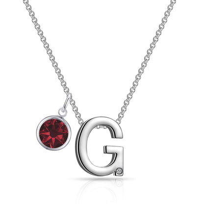 Initial G Necklace with Birthstone Charm Created with Zircondia® Crystals
